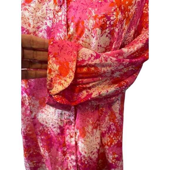 2/$30 Coldwater Creek XL 16 Floral Button-Up Blouse Pink & Orange - Picture 13 of 15
